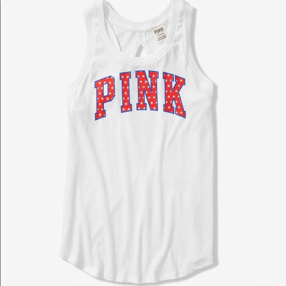❗️1 LEFT💕VS PINK BLING RED STARS SLIT BACK TANK - Picture 2 of 8